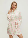 Women’s Elegant Floral Long Sleeve Robe – Belted Lapel-Collar Loungewear with Pockets for Spring & Autumn Nights