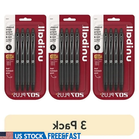 3-Pack Retractable 0.7 mm Black Gel Pens – Smooth, Fade-Resistant Writing for School & Office