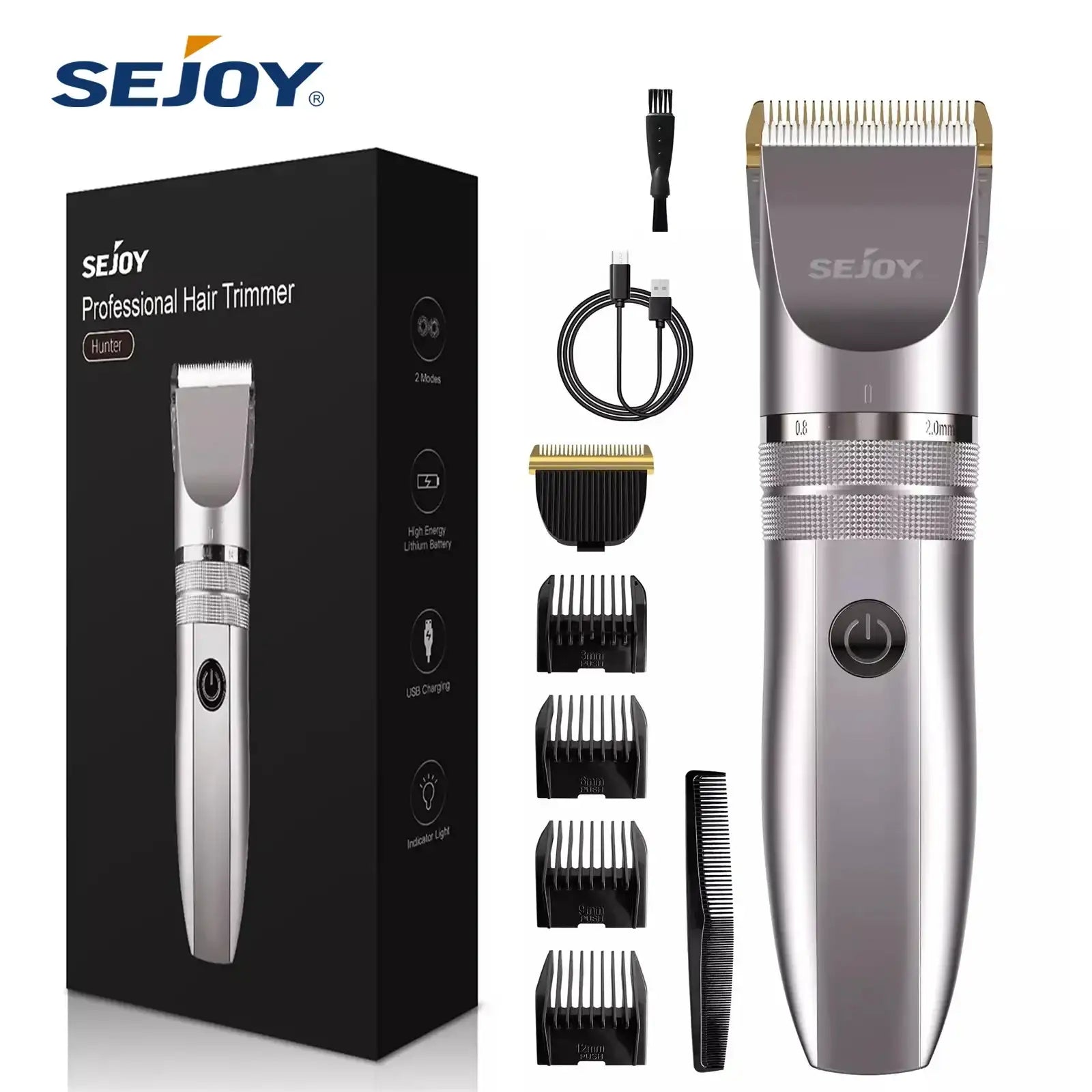 Sejoy Professional Electric Hair Trimmer – Cordless Men’s Hair Clipper & Beard Trimmer with Stainless Steel Blades & Quiet Motor