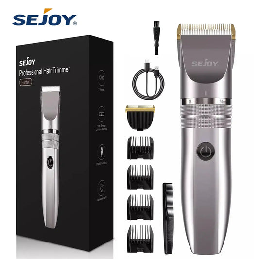 Sejoy Professional Electric Hair Trimmer – Cordless Men’s Hair Clipper & Beard Trimmer with Stainless Steel Blades & Quiet Motor