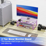 2‑Tier Metal Monitor Stand Riser & Desk Organizer – Purple