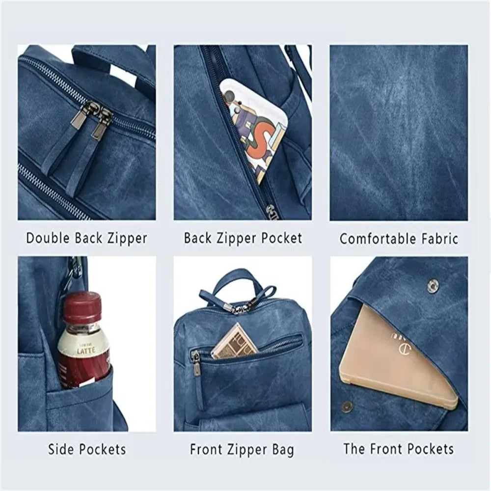 Women’s PU Leather Backpack Purse – Fashion Handbag Shoulder Bag for Daily Wear, Travel & Casual Outfits (Blue)