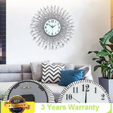 3D Large Metal Sunburst Wall Clock – Luxury Diamond Round Wall Art (60x60cm) | Modern Battery-Operated Home Décor Clock