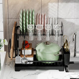 2-Tier Large Dish Drying Rack with Drainboard & Utensil Holders – Kitchen Counter Dish Drainer