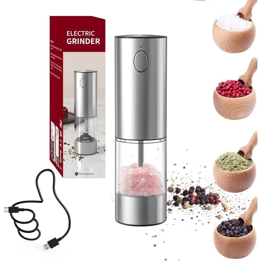 Electric Salt & Pepper Grinder Set – USB Rechargeable with LED Light & Adjustable Grind - PulinGO