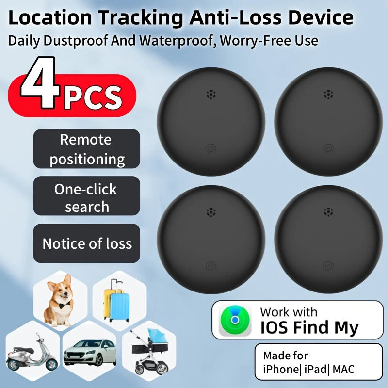4-Pack Smart iTag Global Locator – GPS Tracker Compatible with iOS Find My for Keys, Wallets, Cars, Pets & Luggage