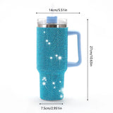 Sparkling Studded Tumbler 40oz with Lid & Handle – Stainless Steel Insulated Car Cup