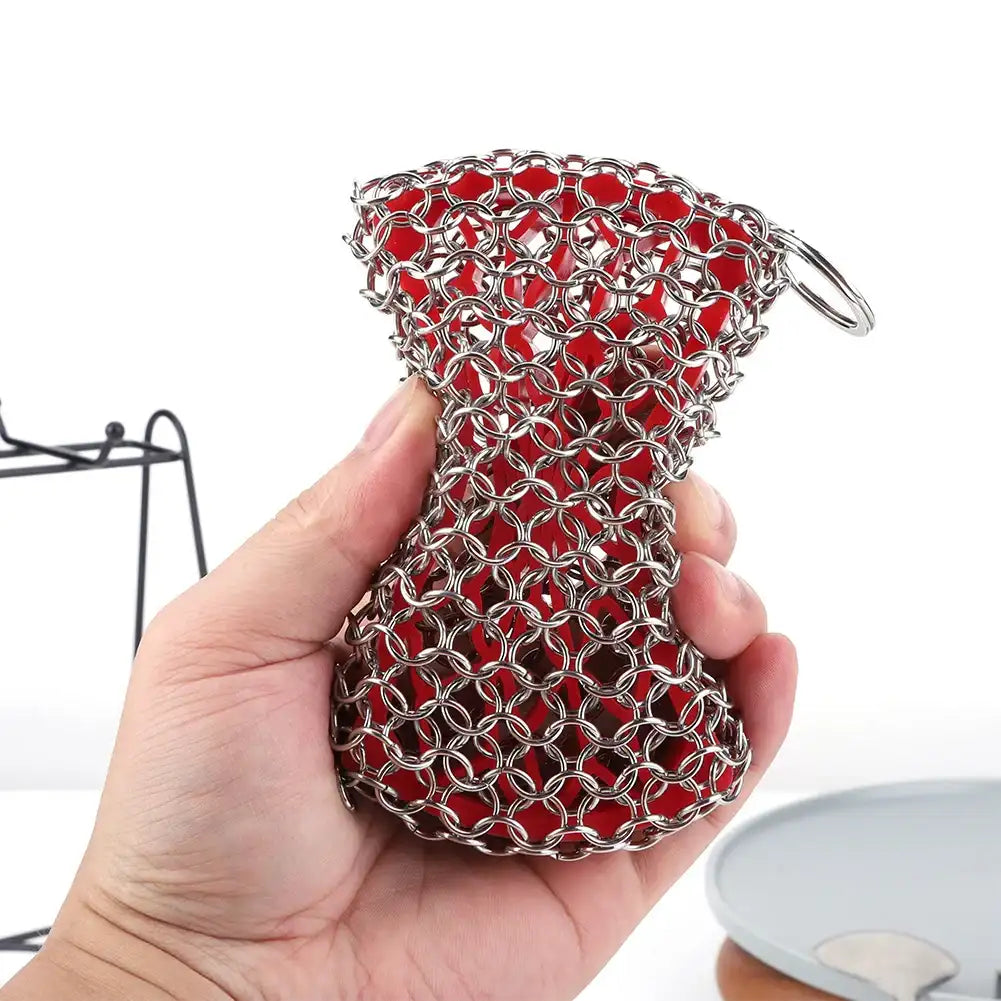 Stainless Steel Chainmail Scrubber for Cast Iron – Heavy-Duty Skillet & Pan Cleaner 🥘🔗