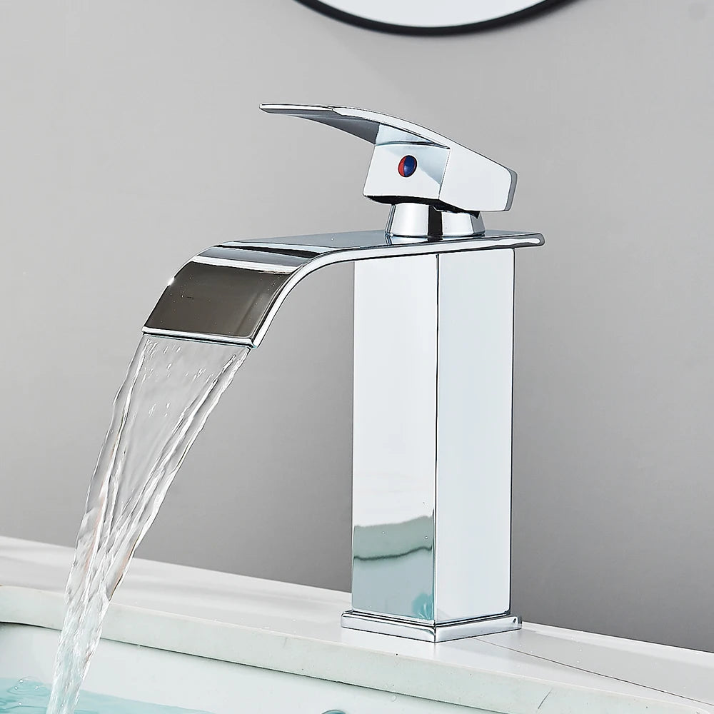 Matte Black Waterfall Basin Faucet – Deck‐Mounted Single Lever Brass Mixer Tap
