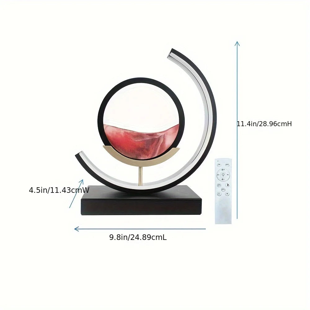3D Moving Sand Art Picture Lamp – Round LED Sandscape with Stand, 3 Colors, Relaxing Desktop Decor
