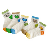 Infant Cartoon Bear Socks – 5-Piece Baby Socks Set with Thin, Breathable Fabric for Summer & Autumn Comfort