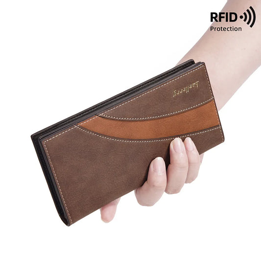 Fashion Long Purse Frosted Splicing Wallet PU Leather Business Men's Long Wallet Multifunction Large Cash Purse Bag Male