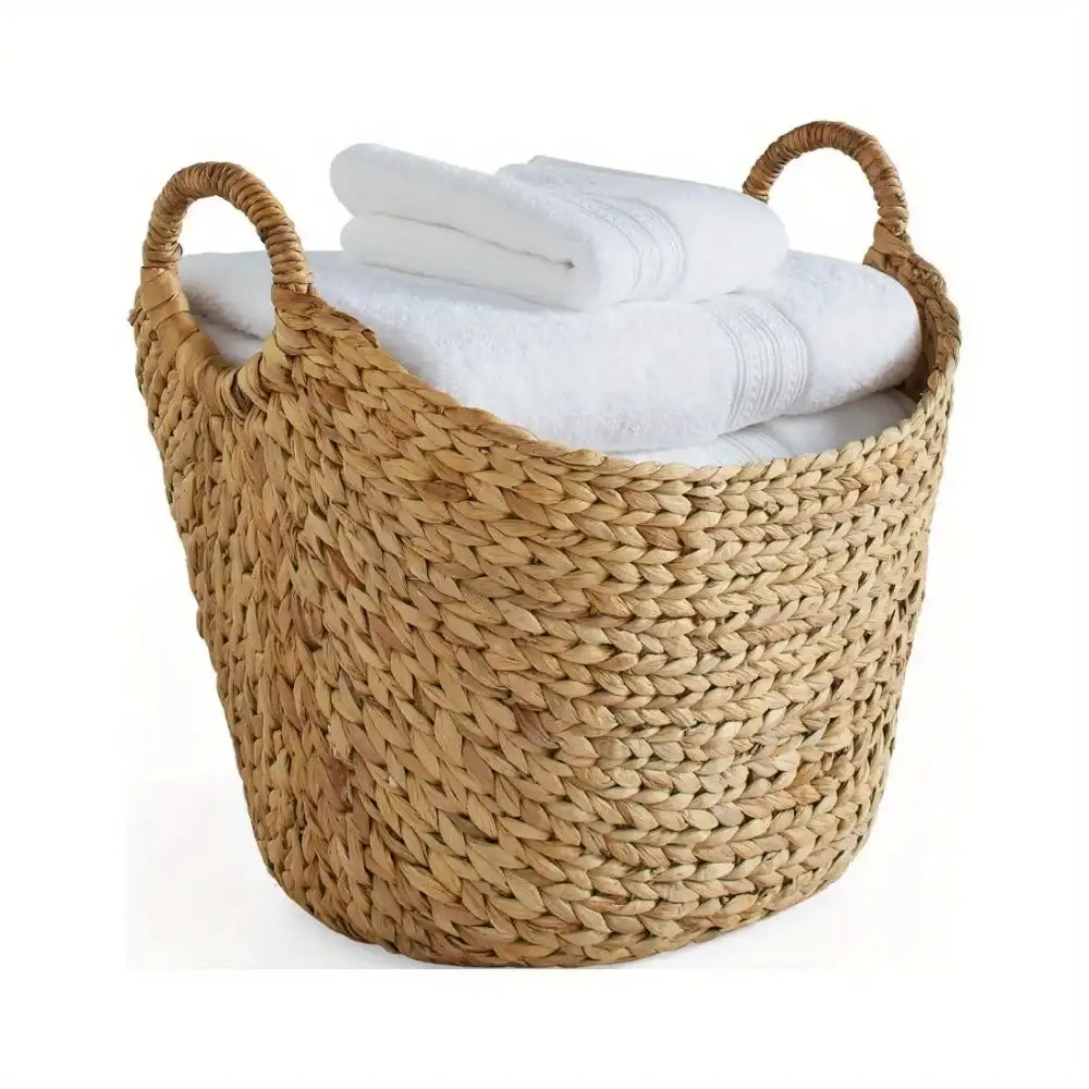 Extra Large Natural Water Hyacinth Decorative Storage Basket – Stylish Textured Wicker Bin for Blankets, Pillows, Magazines & Towels