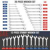 WORKPRO 32-Piece SAE & Metric Combination Wrench Set – Standard + Stubby Wrenches with Organizer Tray
