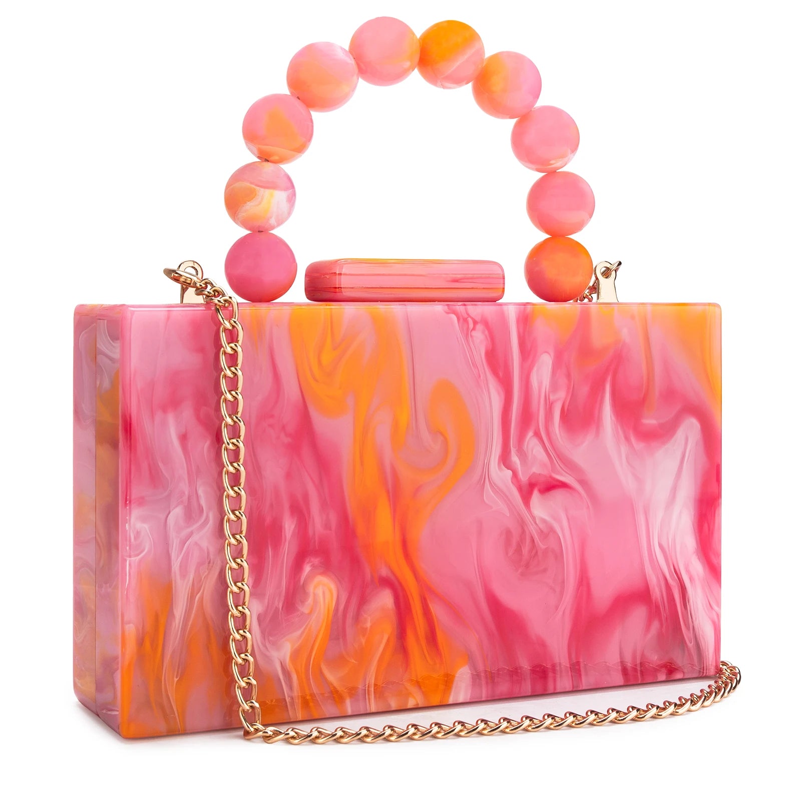 Women’s Pearl Marble Acrylic Evening Bag – Luxury Dark Green Crossbody Purse with Flap Closure for Weddings & Parties