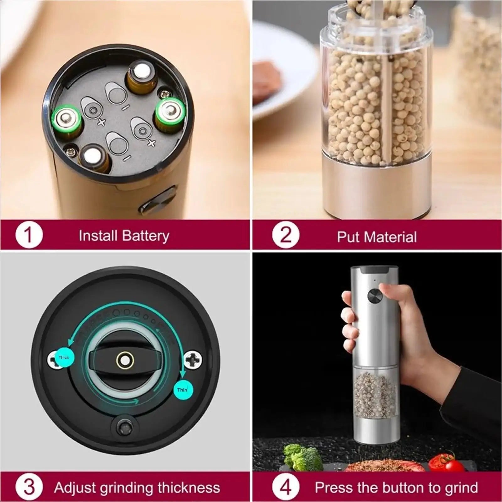 Rechargeable Electric Salt & Pepper Grinder Set – 2 Pack with Base - PulinGO