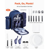 Navy Blue Picnic Backpack for Two – Insulated Cooler Compartment | Outdoor Beach & Camping Daypack
