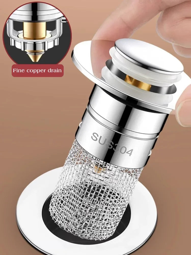 Pop-Up Basin Drain Filter Plug Stopper – Hair-Catcher & Strainer for Sink & Bathtub