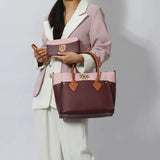 Large Capacity Color Block Vegan Leather Women’s Tote Bag 👜 + Matching Wallet – 2-Piece Set