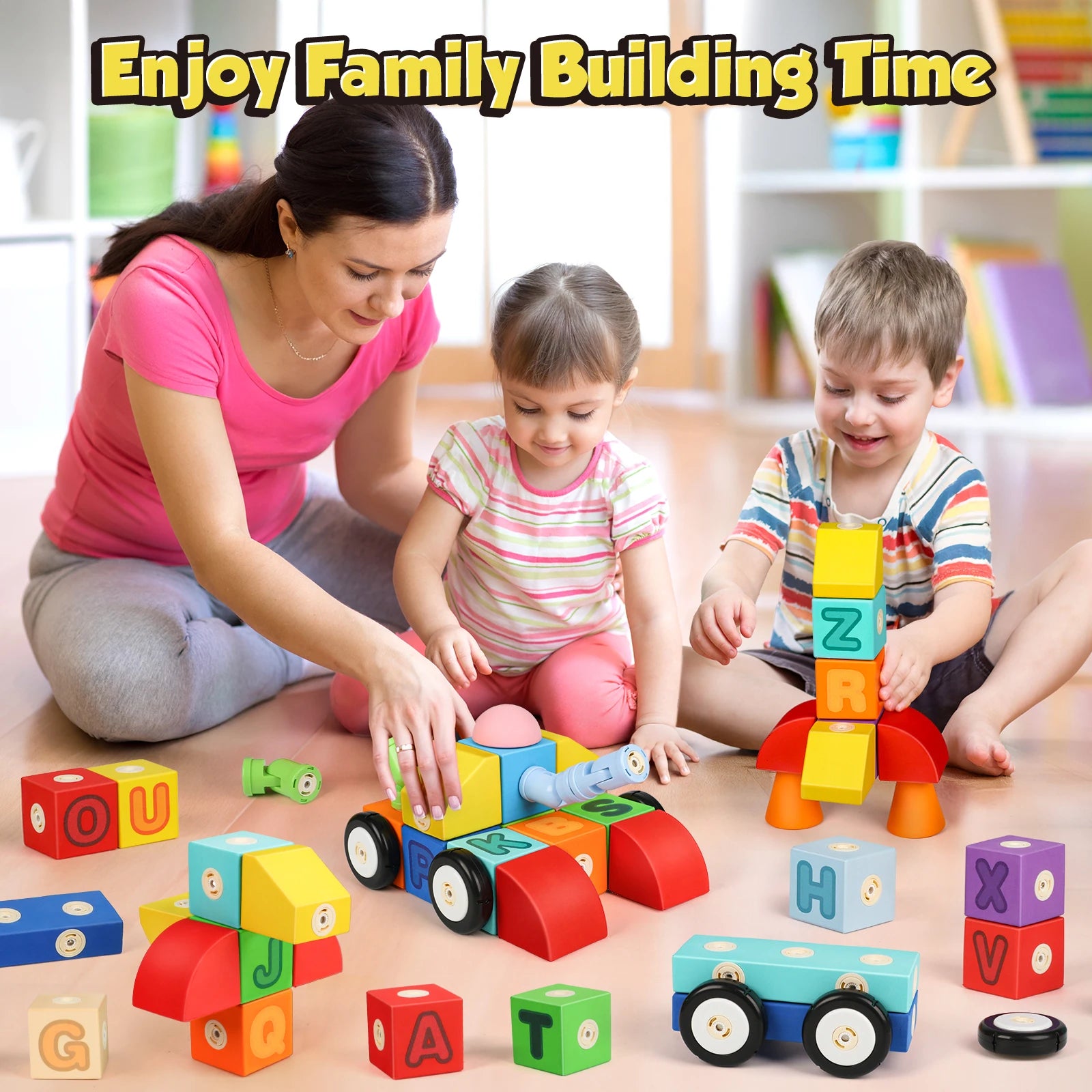 52PCS Foam Magnetic Alphabet Truck Set – Soft Magnetic Building Blocks, Educational Learning Toy for Toddlers Ages 1–3, Boys & Girls