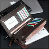 Men’s Long Zipper Bifold Wallet – Elegant Business Travel Leather Purse with Large Capacity & Card Holder Design