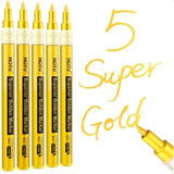 Gold Paint Pens – 5-Pack Metallic Acrylic Markers with Extra Fine 0.7mm Tip for DIY, Wood, Rock & Glass