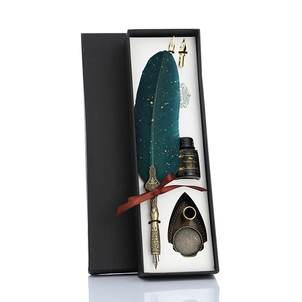 ✒️ Retro Vintage Calligraphy Feather Dip Pen Set – Quill Fountain Pen with Ink for Writing, Crafts & Gifts