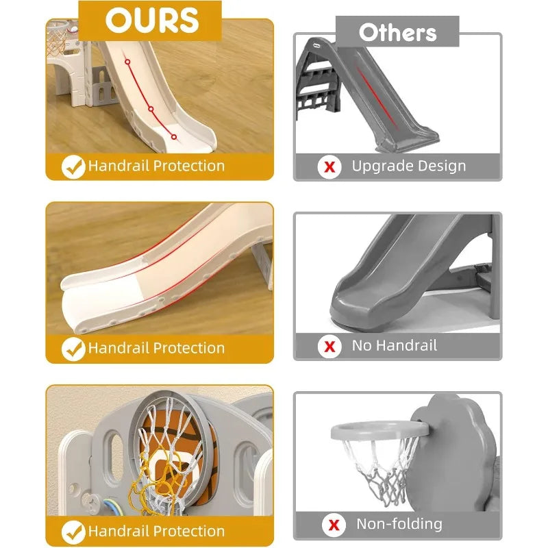 XJD 8-in-1 Toddler Slide & Climber Playset – Indoor/Outdoor Kids Playground Set with Basketball Hoop & Ball