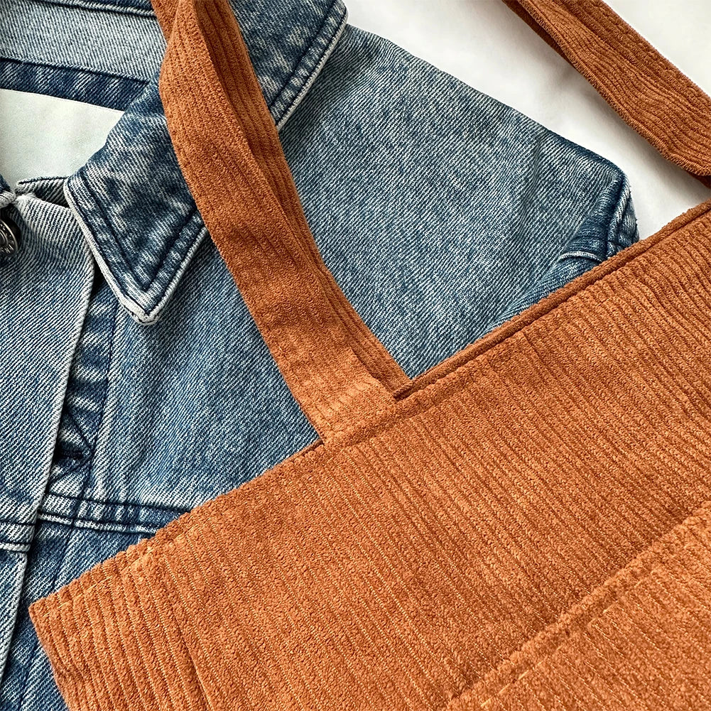 Women’s Corduroy Tote Bag with Pockets – Large-Capacity Shoulder Handbag for School, Work & Shopping