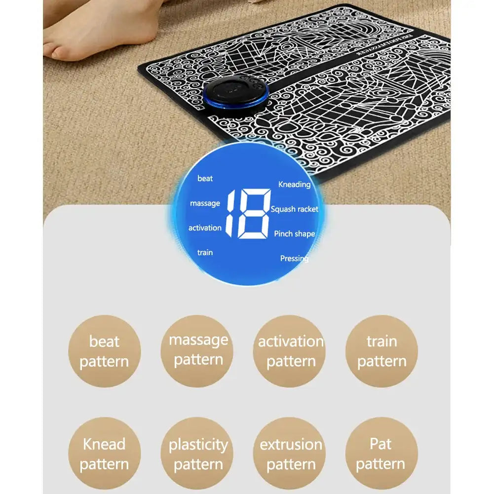 EMS Foot Massager Pad with 8 Modes – Electric TENS Acupuncture Pulse Muscle Stimulator Mat