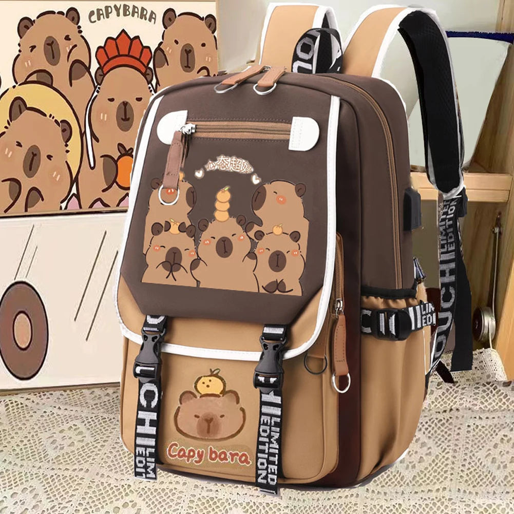 Capybara Laptop Backpack – Fun School Rucksack with 1 Main Compartment