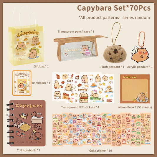 Kawaii Capybara Cartoon Stationery Set with Cute Handbag for School, Office & Gift Use