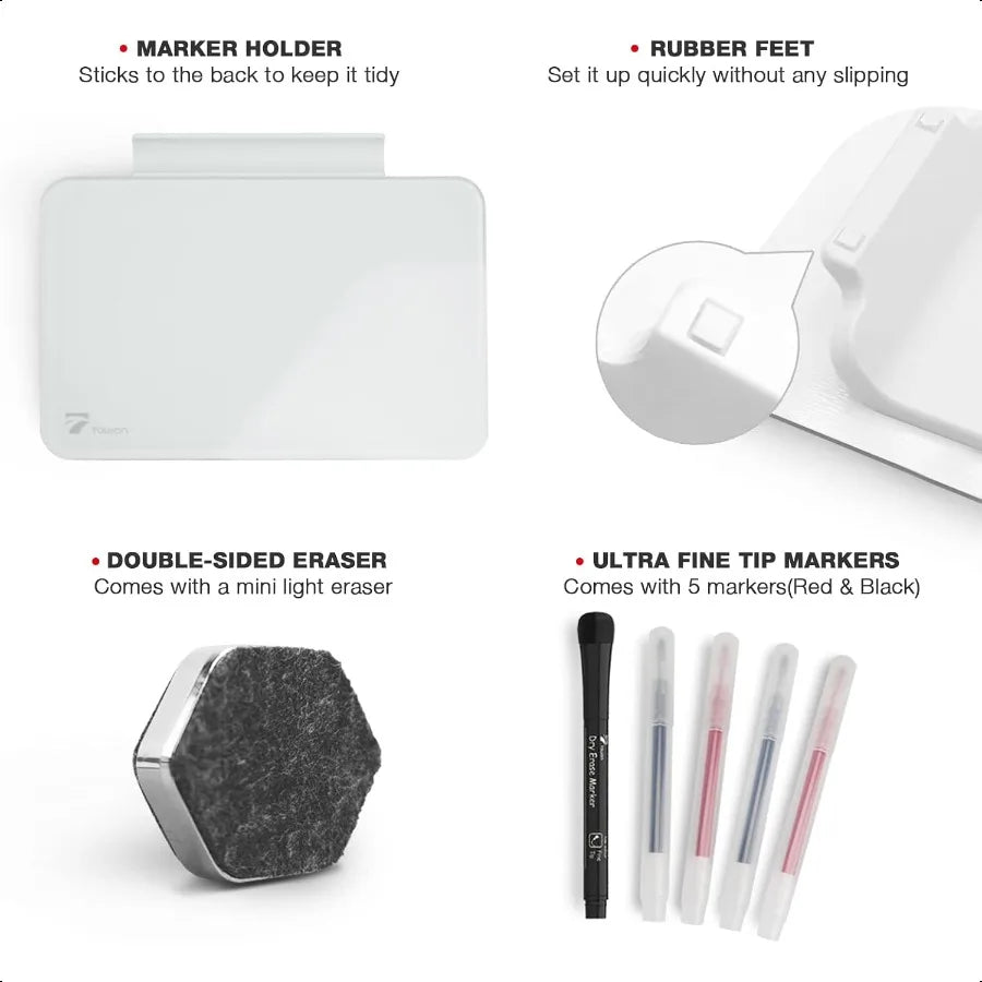 Small Glass Dry Erase Board – Mini Desktop Whiteboard with Easel Stand for Office & Home Workspace