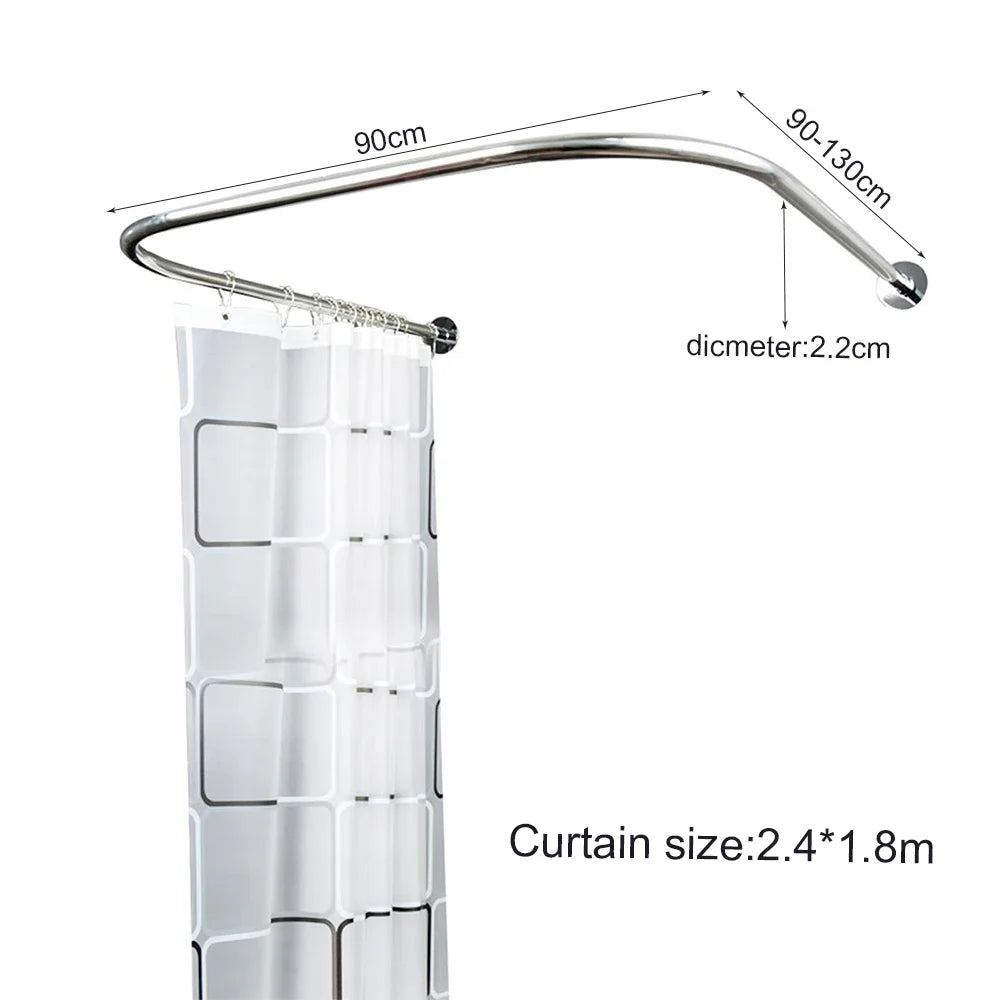 U-Shaped Adjustable Stainless Steel Shower Curtain Rod – Corner Tub & Small Bathroom Fit