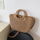 Handmade Straw Woven Bucket Tote for Women – Summer Seaside Beach Handbag with Handle, Travel & Shopping Basket Bag