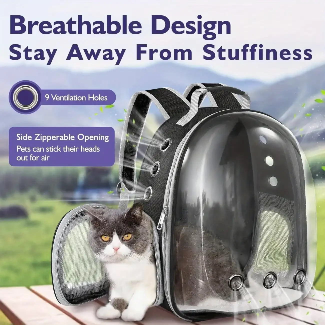 “Pet Backpack Carrier with Transparent Bubble Window – Breathable Travel Bag for Small & Medium Cats and Dogs”