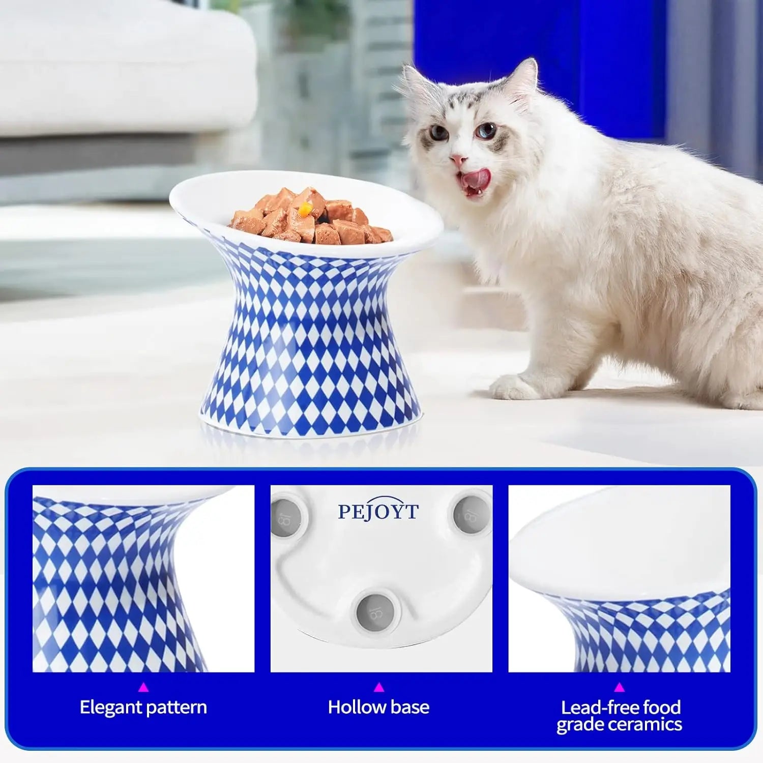 Elevated Ceramic Cat Bowls – Extra-Wide Raised Food & Water Feeder with Tilted Anti-Vomiting Design
