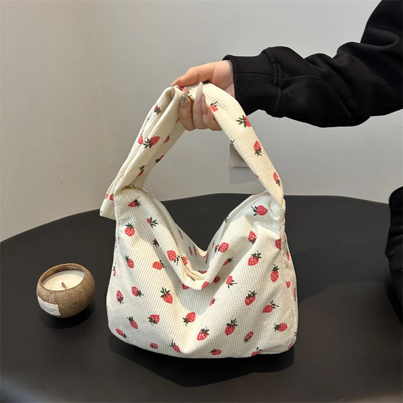 Cute Strawberry Corduroy Crossbody Bag for Women – Shoulder Satchel for Shopping & Dating