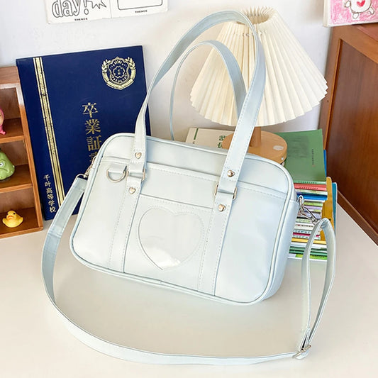 Women’s Transparent Love-Heart Satchel – Adjustable Strap PU Crossbody Bag