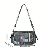 Women’s Heart-Shaped Herringbone & Newspaper-Print Crossbody Bag – Stylish Underarm & Shoulder Purse