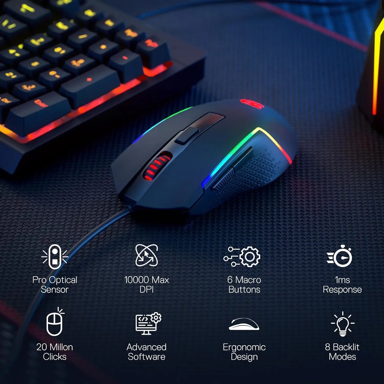 Redragon S141 Gaming Keyboard & Mouse Combo – K515 Wired RGB Membrane Keyboard & 10,000 DPI M616 Gaming Mouse Bundle