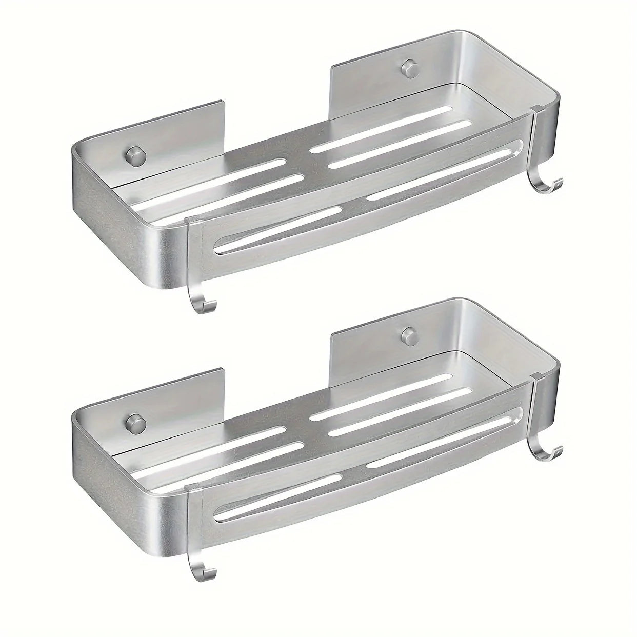 2-Pack Aluminium Tower Shower Caddy & Shelves Set with Hooks – Bathroom Storage Organizer