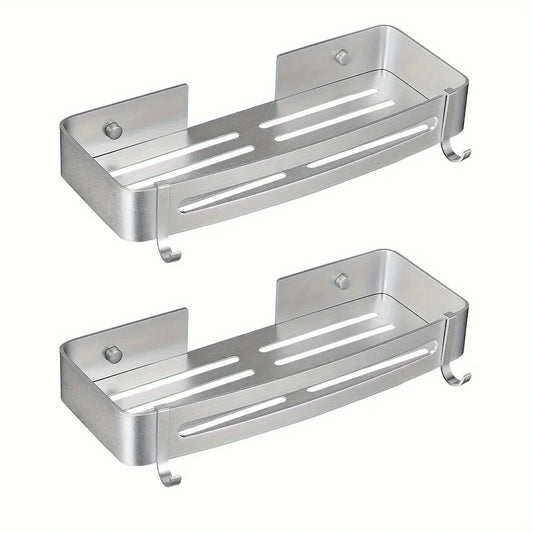 2-Pack Aluminium Tower Shower Caddy & Shelves Set with Hooks – Bathroom Storage Organizer
