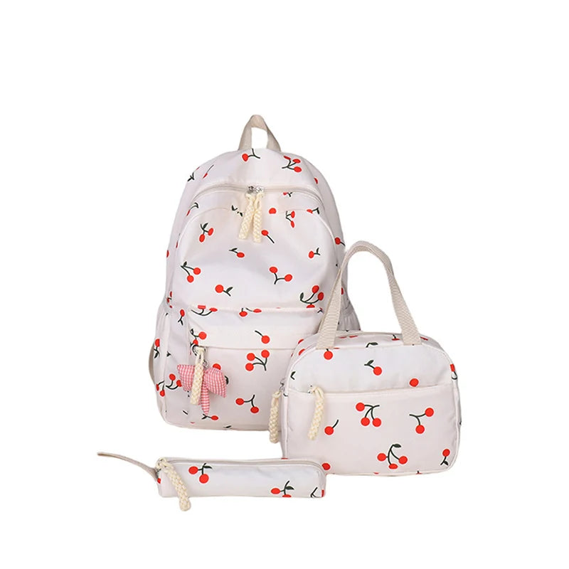 3-Piece School Bag Set – BackPack + Lunch Bag + Pencil Case (Cherry Printed)
