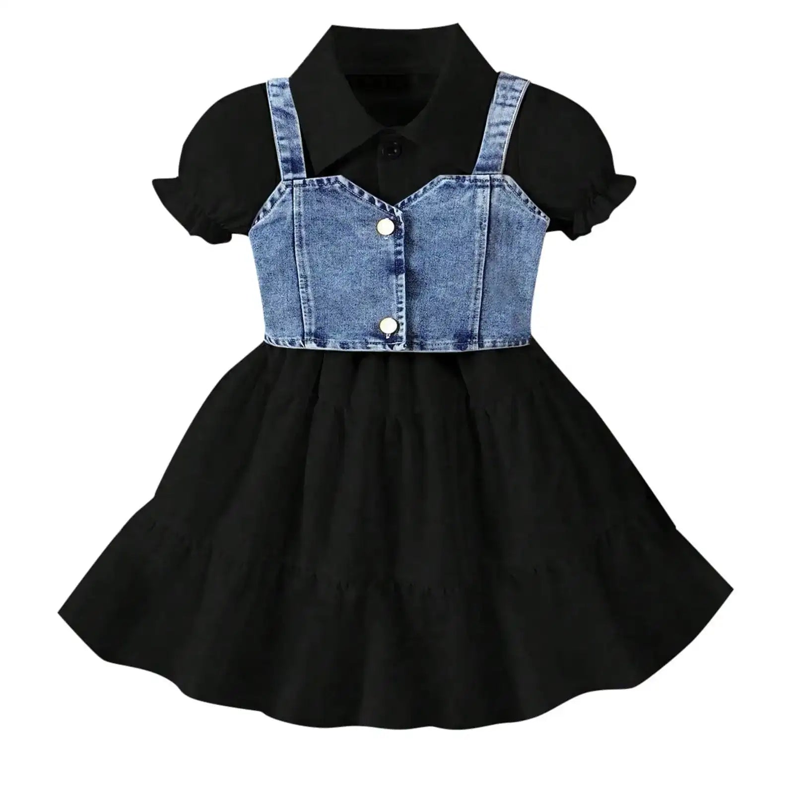 Denim Vest & Short‑Sleeve Shirt Dress 2‑Piece Set for Girls