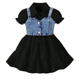 Denim Vest & Short‑Sleeve Shirt Dress 2‑Piece Set for Girls