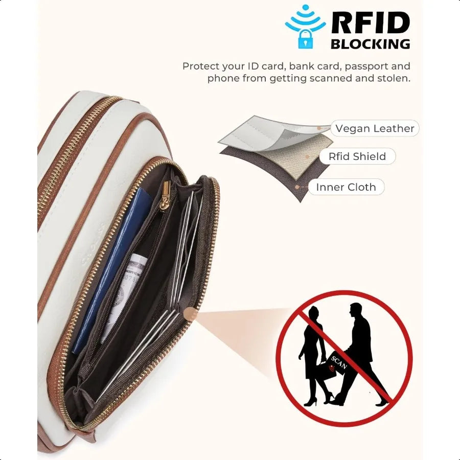 CHOLISS Quilted Vegan Leather Crossbody Bag – RFID Travel Purse with Built-In Wallet & Elegant Shoulder Design for Women