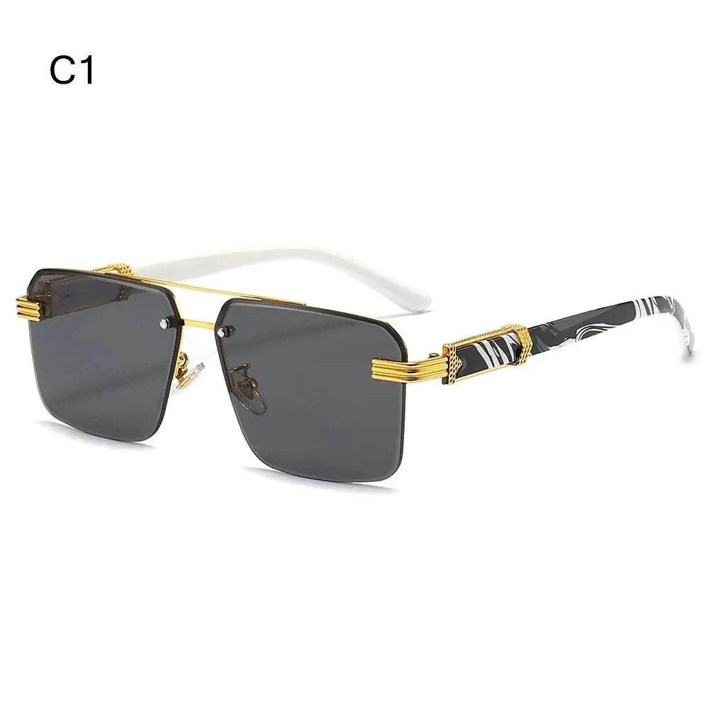 2024 Vintage Rimless Sunglasses – Oversized Square Gradient Shades with Double Bridge & UV400 Protection (Unisex)