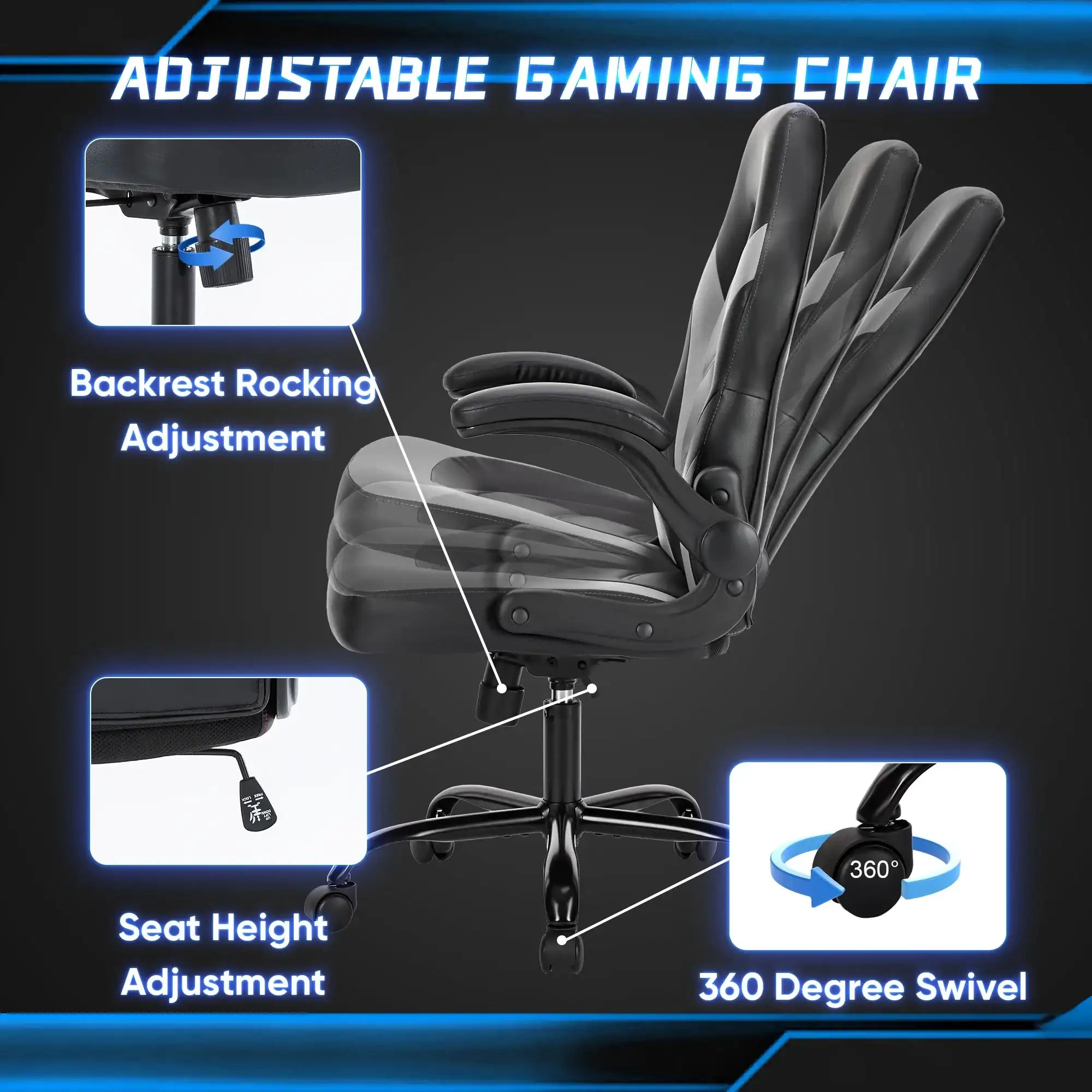 Ergonomic PU Leather Gaming & Office Chair – Adjustable Height, Flip-Up Armrests