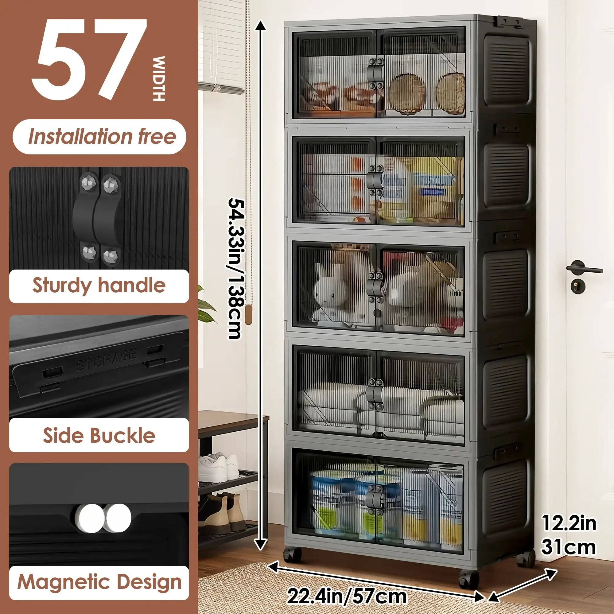 3-4-5-Layer Multifunction Folding Storage Cabinet with Wheels – Stackable Large Capacity Organizer